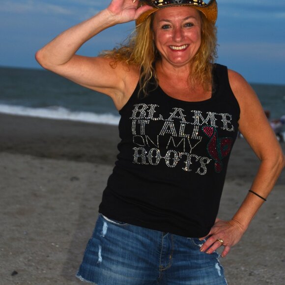 Blame It All On My Roots rhinestone  sleeveless tank  XS S M L XL XXL 1X 2X 3X … - Picture 5 of 8